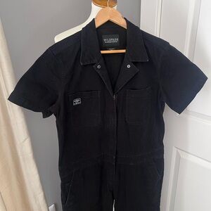 Wildfang Black Short-Sleeve Zip-Front Jumpsuit